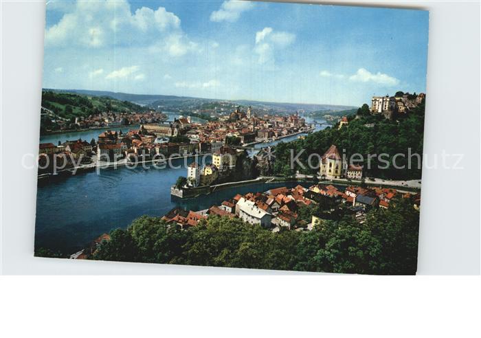 PAssAU Bayern Panorama Dreifluessestadt mit Inn Donau und Ilz
