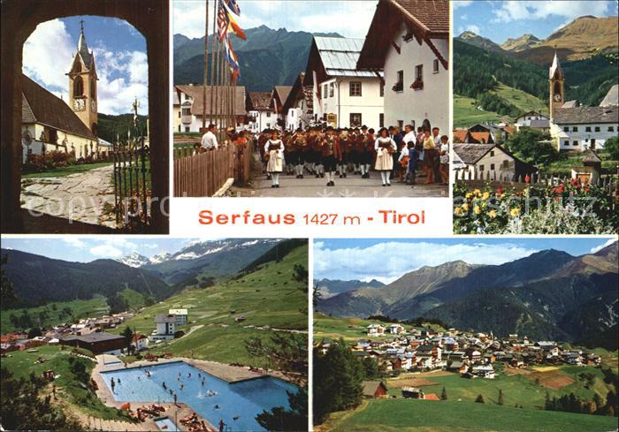Serfaus Tirol Kirche Freibad Trachtenumzug