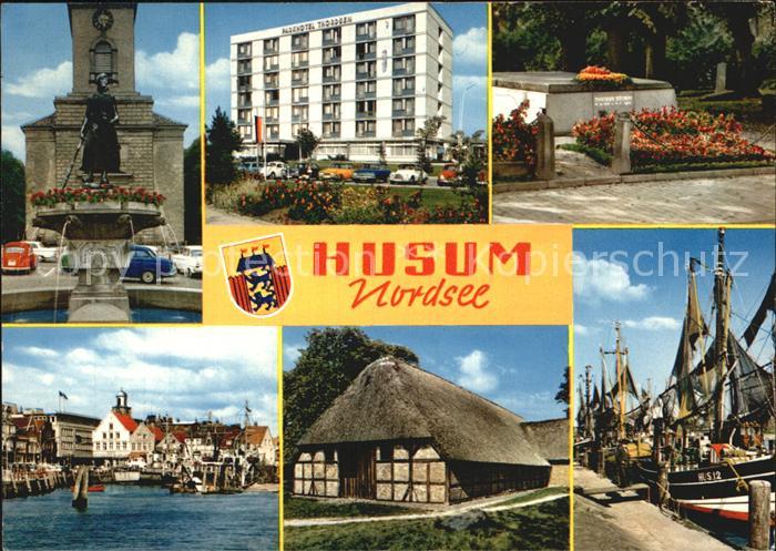 Husum Nordfriesland Brunnen Denkmal Parkhotel Hafen Fischkutter Reetdachhaus
