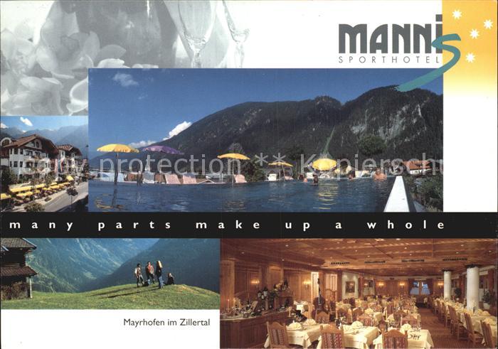 Mayrhofen Zillertal Sporthotel Manni Restaurant Swimming Pool Zillertaler Alpen