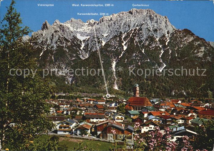 Mittenwald Bayern Ortsansicht mit Kirche Hoehenluftkurort Karwendelgebirge Bergb