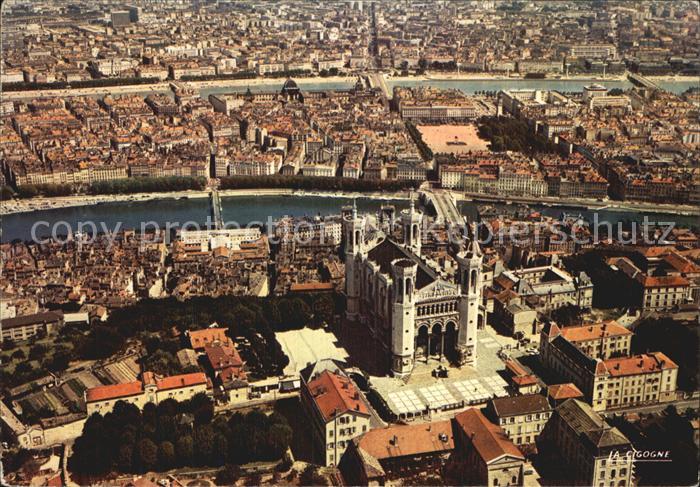 Lyon France Notre Dame de Fourviere Place Bellecour vue aerienne