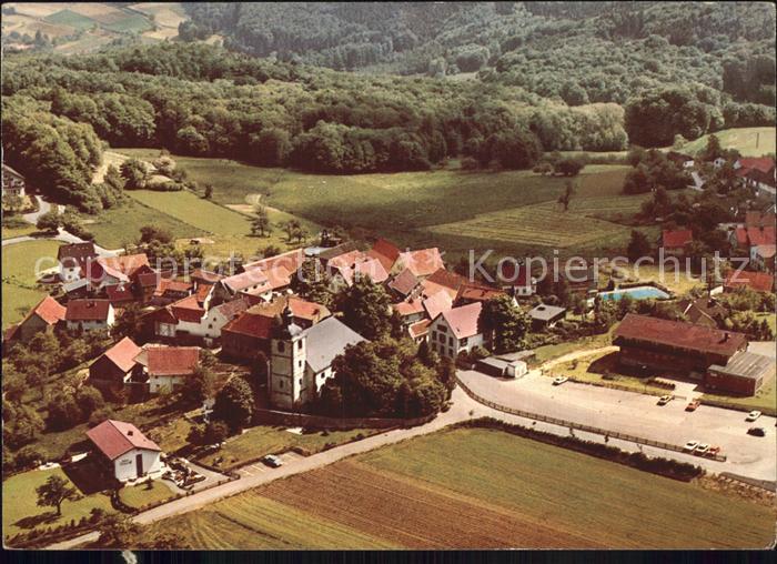 Neunkirchen Odenwald Blick auf ev Pfarrkirche Fliegeraufnahme