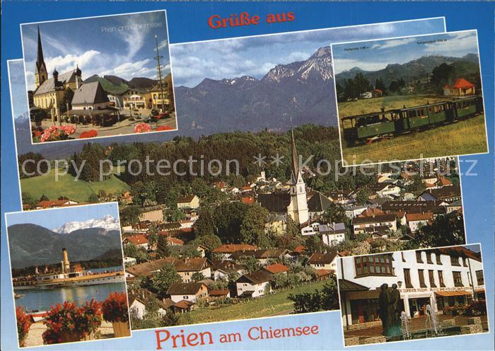 Prien Chiemsee Kirche Panorama Minibahn Fahrgastschiff Brunnen