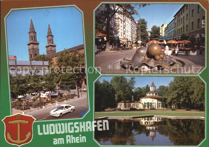 Ludwigshafen Rhein Ludwigskirche Knoedelbrunnen Turmcafe im Ebertpark