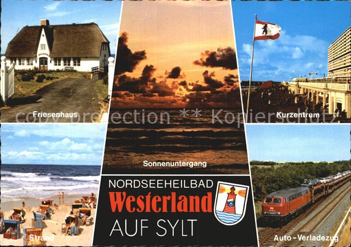 Westerland Sylt Friesenhaus Sonnenuntergang Kurzentrum Strand Auto Verladezug