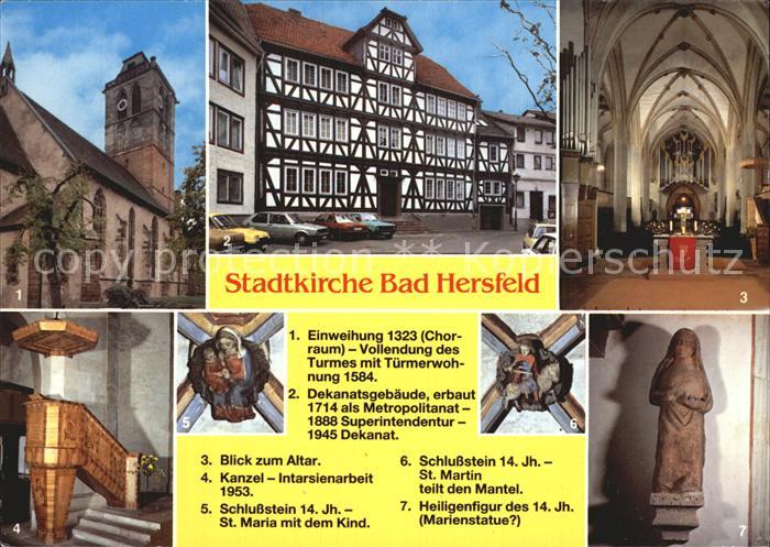 Bad Hersfeld Stadtkirche Dekanatsgebaeude Kanzel Altar Schlusstein Heiligenfigur