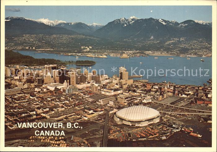 Vancouver British Columbia Aerial view of Downtown Vancouver Burrard Inlet North