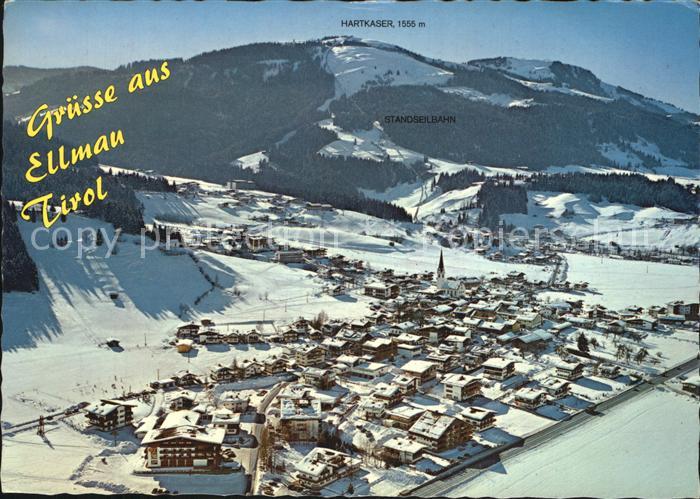 Ellmau Tirol Winter und Sommererholungsort mit Hartkaser Fliegeraufnahme
