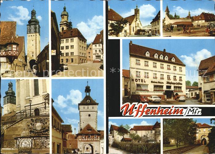 Uffenheim Hotel Motel Gruener Baum Marktplatz Turm Torbogen Kirche