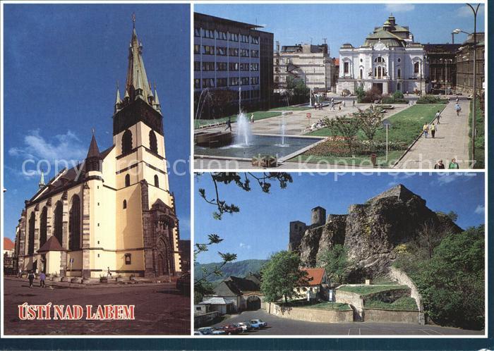 Usti nad Labem Kirche Park mit Brunnen Burg