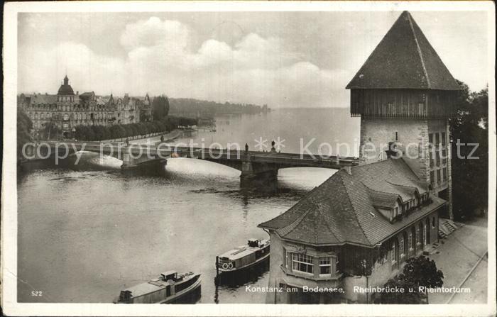 Konstanz Bodensee Rheinbruecke und Rheintorturm
