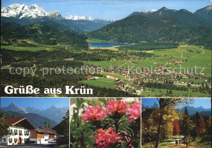 Kruen Fliegeraufnahme mit Zugspitzgruppe Dorfstrasse