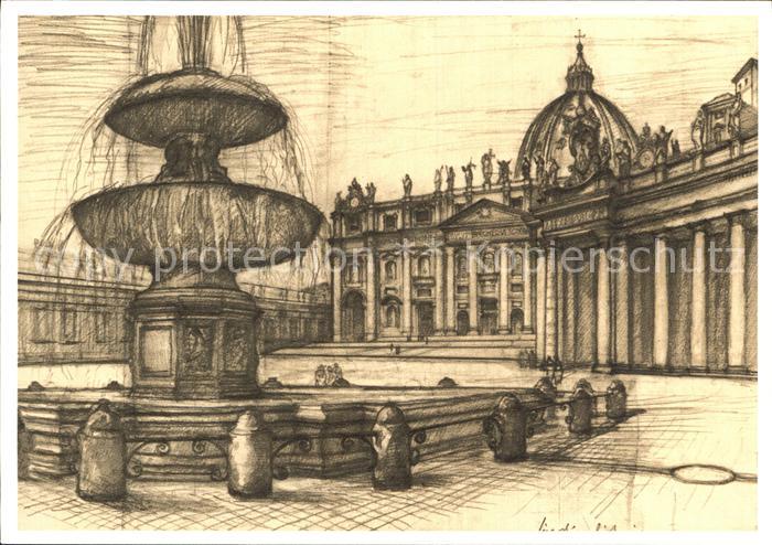 Kuenstlerkarte Lino Bianchi Barriviera Citta del Vaticano Fontana Piazza S. Piet