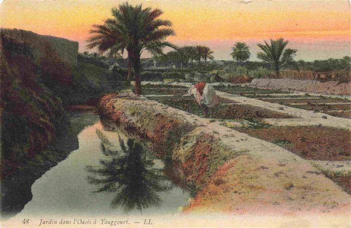 Touggourt Tougourt Algerie Oasis Bewaesserungskanal Palmen Garten Feldbauer Sonn