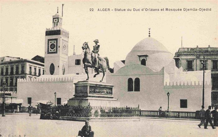 Algier ALGER Algerie Statue-du-Duc-d Orléans Mosquée-Djemâa-Djedid Minarett Reit
