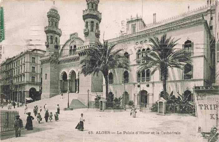 ALGER Algerie Palais-d Hiver Cathédrale Moschee Minarette Palmen Passanten Plat