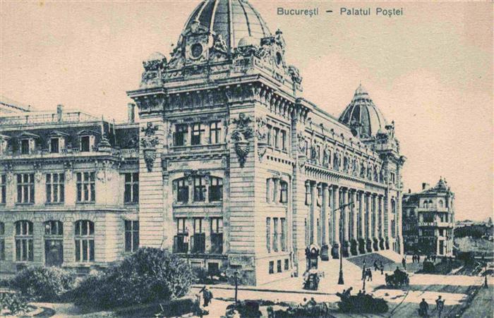 Bucharest Palatul-Postei Postpalais Kuppel Prachtbau Ecke Pferdewagen Passanten