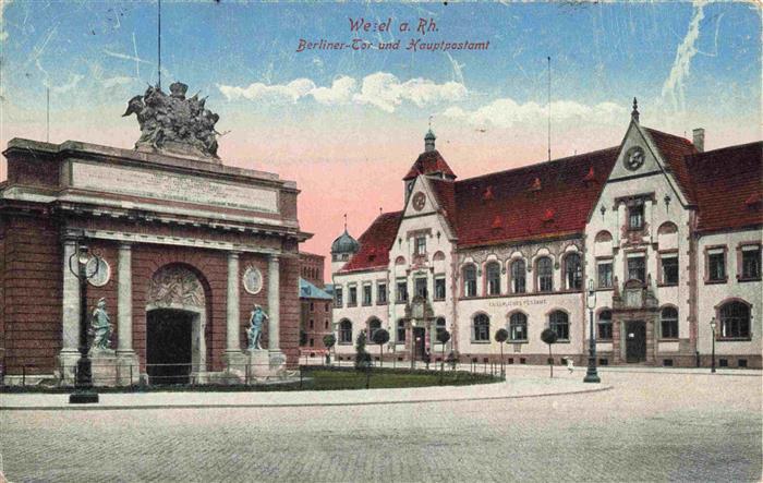 WESEL  Rhein Berliner-Tor Hauptpostamt Stadttor Triumphbogen Postamt Platz Skulp