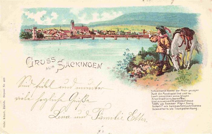Saeckingen Bad Baden BW Rhein Bruecke Stadtansicht Trompeter-von-Saeckingen Pilg