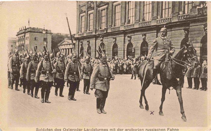 Osterode  Ostpreussen Ostroda PL Soldaten Landsturm Russische-Fahne Pferd Offizi