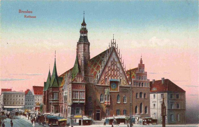 Breslau WROCLAW PL Rathaus Marktplatz Gotik Turm Strassenszene Passanten