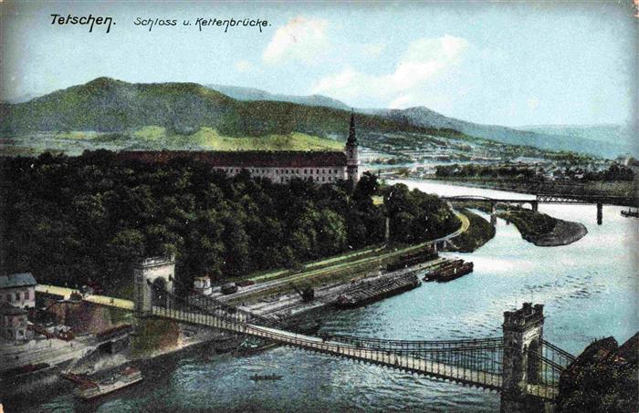 Tetschen-Bodenbach Boehmen Decin CZ Schloss und Kettenbruecke