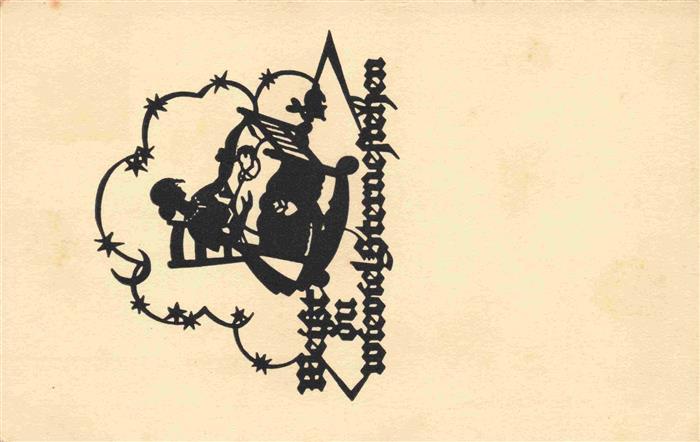 Scherenschnitt-AK Schattenbildkarte Shadowbolt U.M.Schwindt Frau Kind