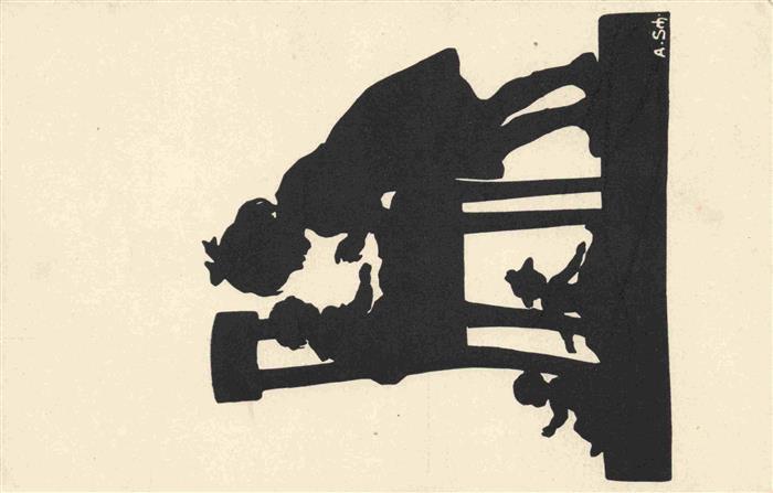 Scherenschnitt-AK Schattenbildkarte Shadowbolt F.A. Ackermann Nr.6636 Puppenmutt