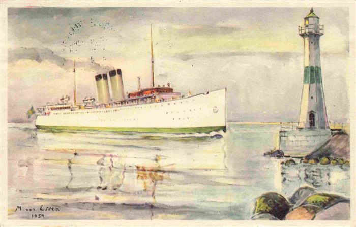 Dampfer Oceanliner Drottning Victoria Leuchtturm