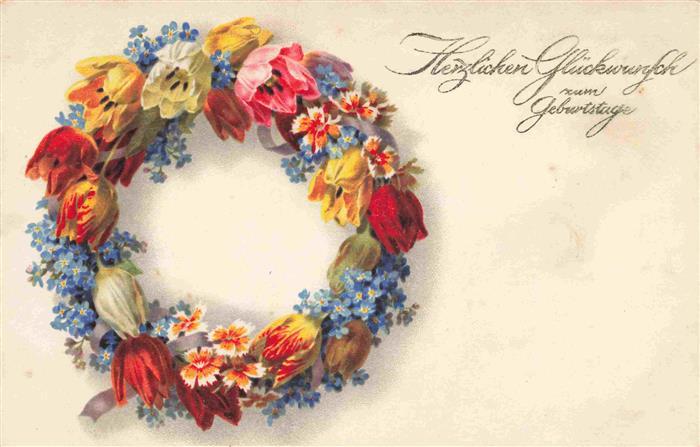 Verlag Meissner und Buch Litho Geburtstag Blumengranz