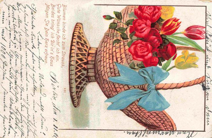 Rosen Roses Rosas-- Korb Tulpen Litho