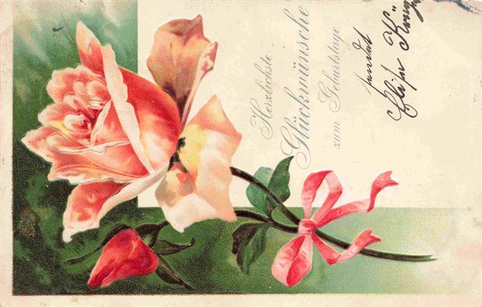 Rosen Roses Rosas-- Glueckwunsch Rosa/ Orang Litho