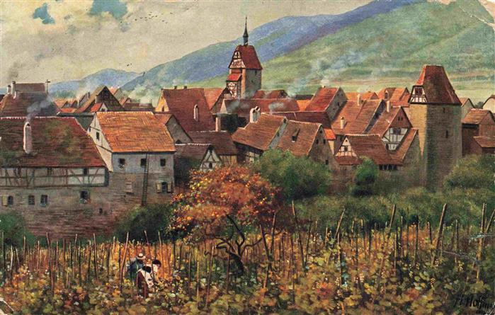 Hoffmann Heinrich Kuenstlerkarte Altes Vogesenstaedtchen Reichenweiher