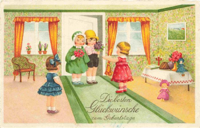 Geburtstag Birthday Anniversaire Kinder Puppen BERGO NR 8577