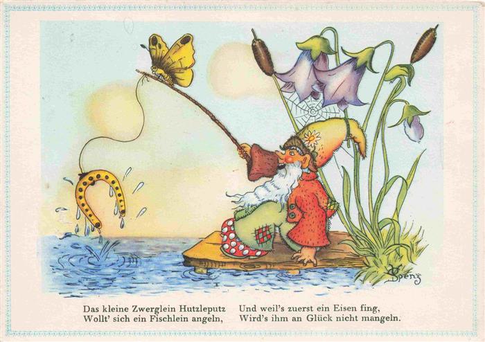 Zwerge Dwarfs Nains-- Schmetterling Angeln Hufeisen