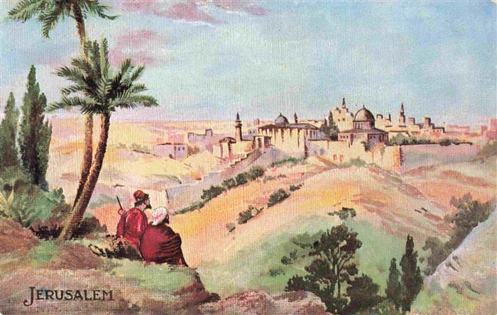 Jerusalem  Yerushalayim Israel Panorama Kuenstlerkarte