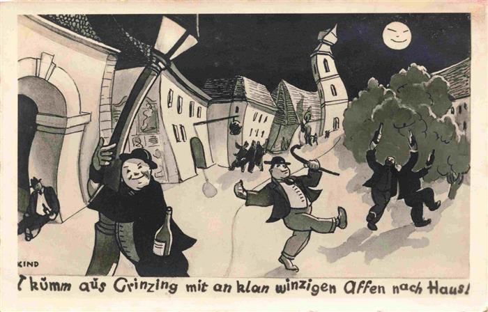 Grinzing Doebling Wien AT Andenken vom Heurigen Karikaturen Kuenstlerkarte