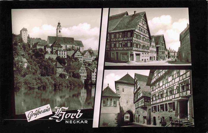 Horb Neckar Partie am Fluss Altstadt Fachwerkhaeuser