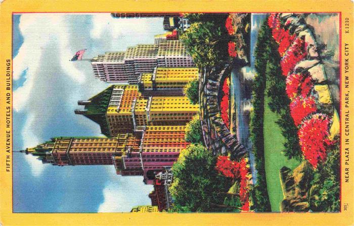 NEW YORK City USA Fifth Avenue Hotels and Buildings Illustration