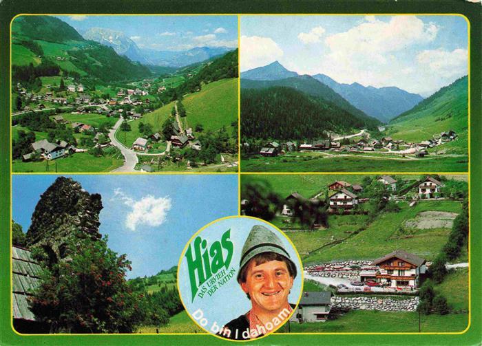 Donnersbach Steiermark AT Panorama mit Grimming Alpen Planneralm Kirche Ruine Hi
