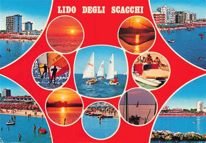 Lido degli Scacchi IT Panorama Strand Wassersport Sonnenuntergang am Meer