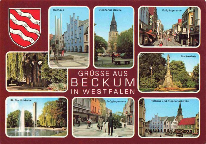 Beckum  Westfalen Rathaus Kirche Fussgaengerzone Mariensaeule Ehrenmal