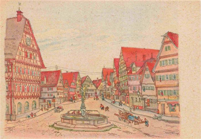 Leonberg  Wuerttemberg Marktplatz Aquarell von Hugo Frank Kuenstlerkarte