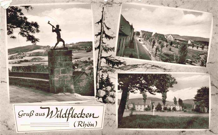 Wildflecken Bad Kissingen Bayern Statue Panorama Ortspartien