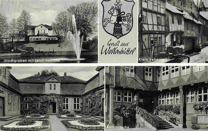 WOLFENBueTTEL Stadtgraben mit Leuchtfontaene Klein Venedig Lessinghaus Garten Ra