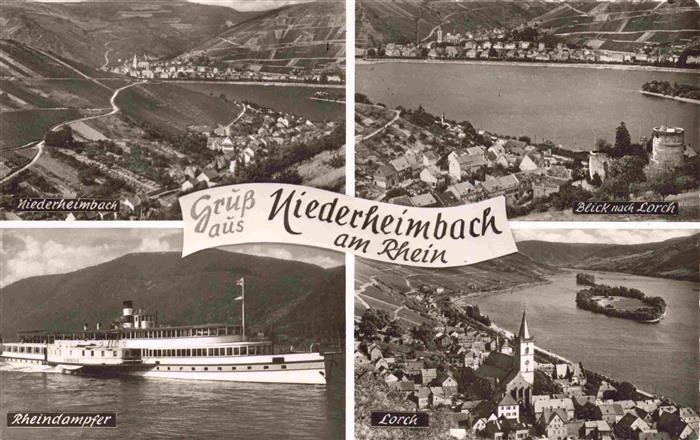 Niederheimbach Bingen Fliegeraufnahme Blick nach Lorch Rheindampfer Lorch