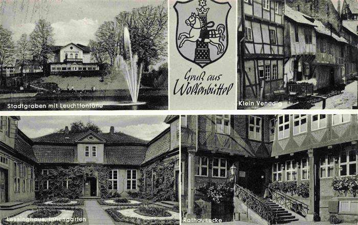 WOLFENBueTTEL Stadtgraben Leuchtfontaene Klein Venedig Lessinghaus Rathausecke