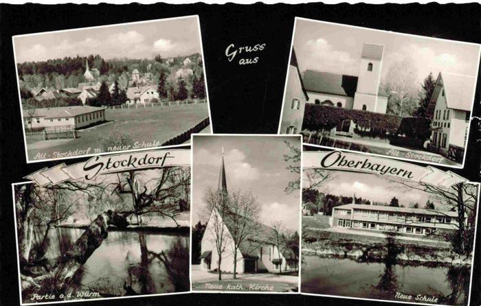Stockdorf Gauting Alt Stockdorf mit neuer Schule Kirche Partie an der Wuerm Neue