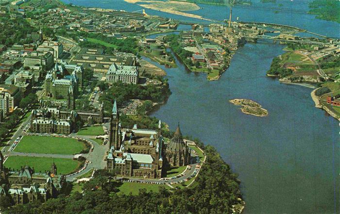 Ottawa Canada Aerial view of Canadas Capital City showing the Parliament Buildin